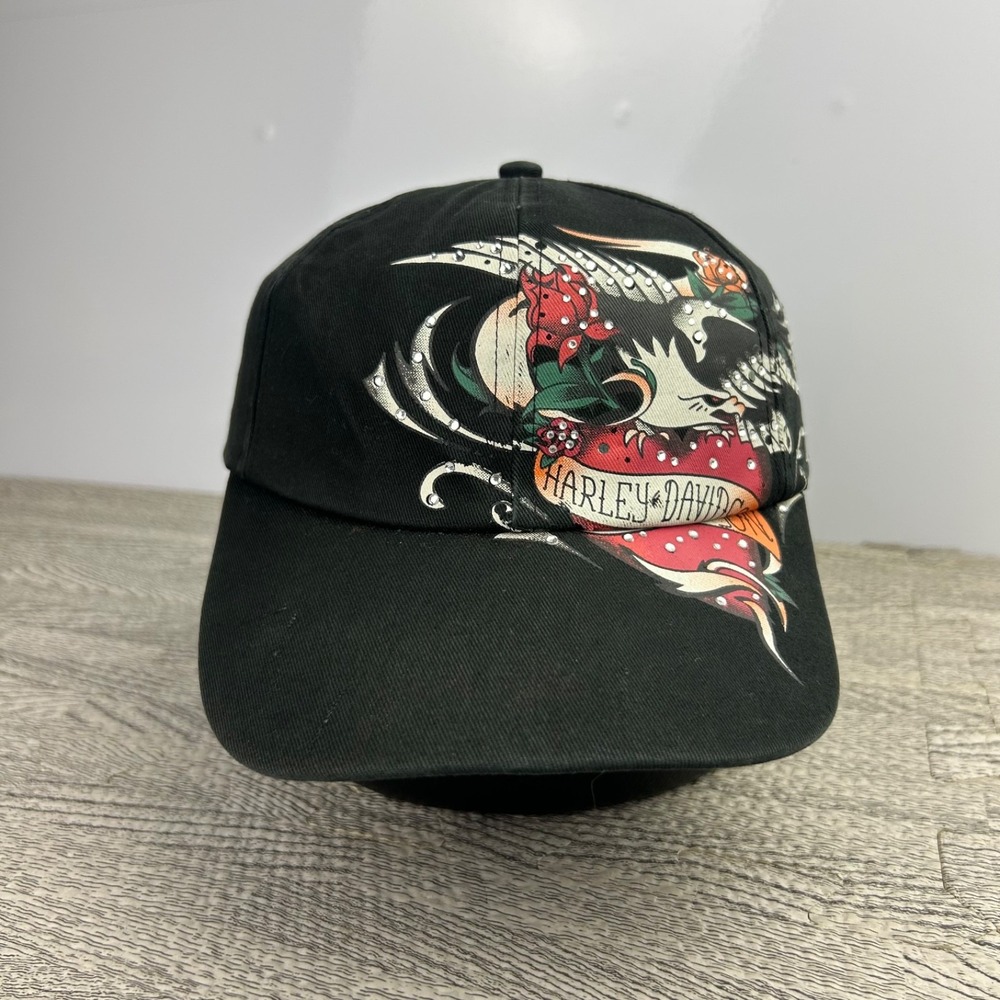 Vintage Y2K Harley Davidson Hat Cap Strap Back Adjustable Black Biker Motorcycle